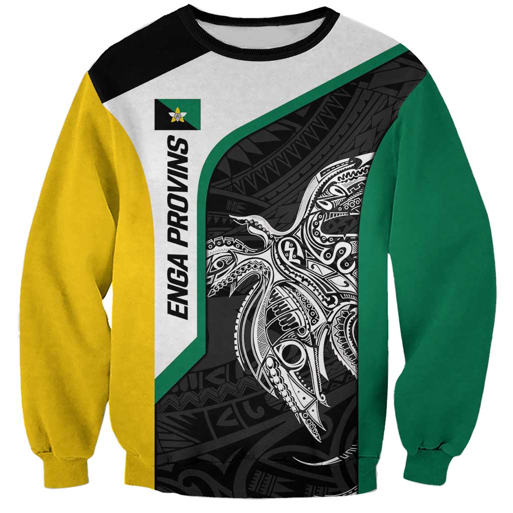 Personalised PNG Enga Province Sweatshirt Bird of Paradise Tattoo Flag Motif - Polynesian Pride