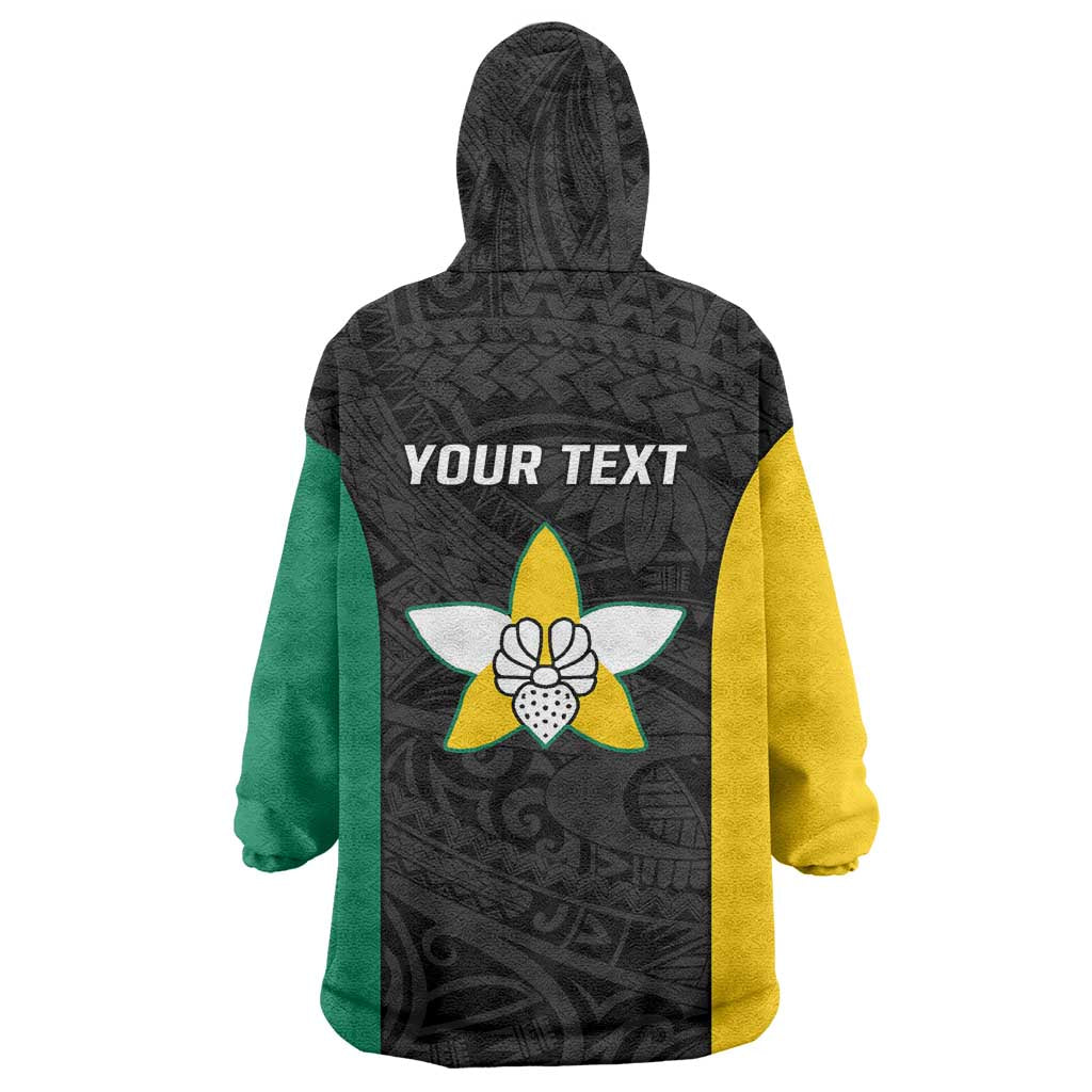 Personalised PNG Enga Province Wearable Blanket Hoodie Bird of Paradise Tattoo Flag Motif - Polynesian Pride