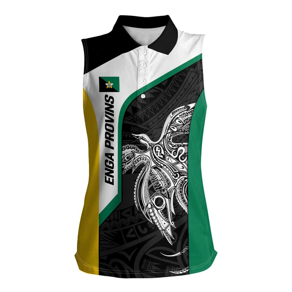 Personalised PNG Enga Province Women Sleeveless Polo Shirt Bird of Paradise Tattoo Flag Motif - Polynesian Pride