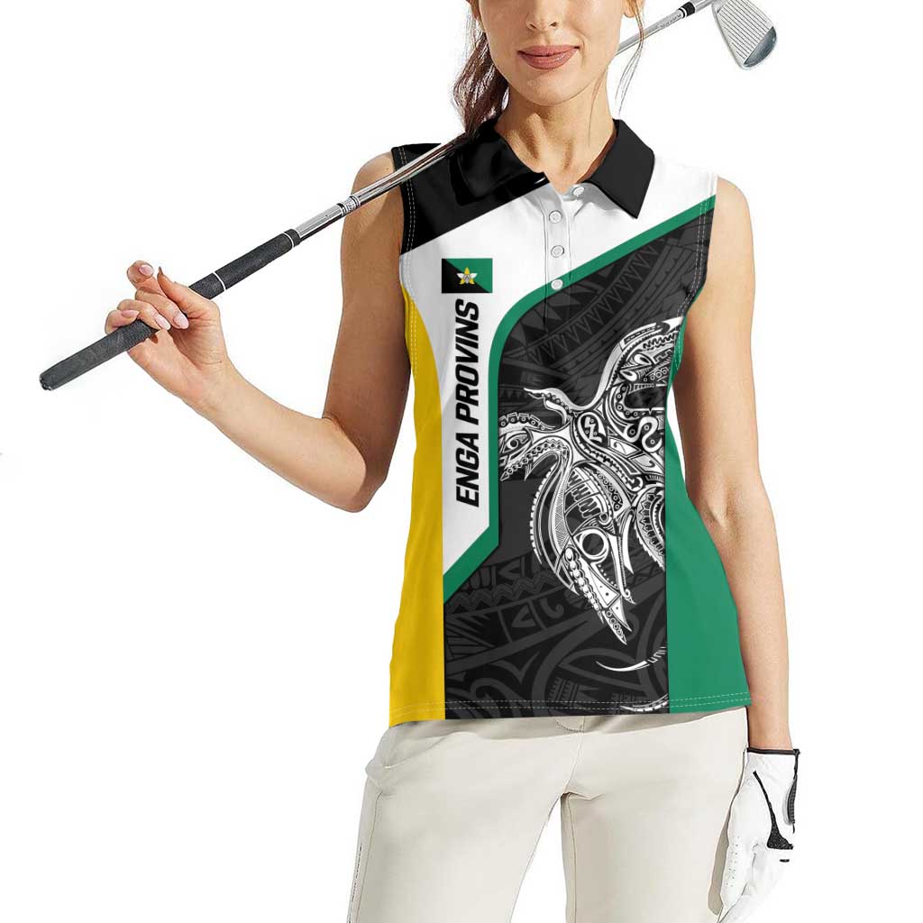 Personalised PNG Enga Province Women Sleeveless Polo Shirt Bird of Paradise Tattoo Flag Motif - Polynesian Pride