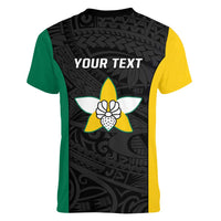 Personalised PNG Enga Province Women V-Neck T-Shirt Bird of Paradise Tattoo Flag Motif - Polynesian Pride