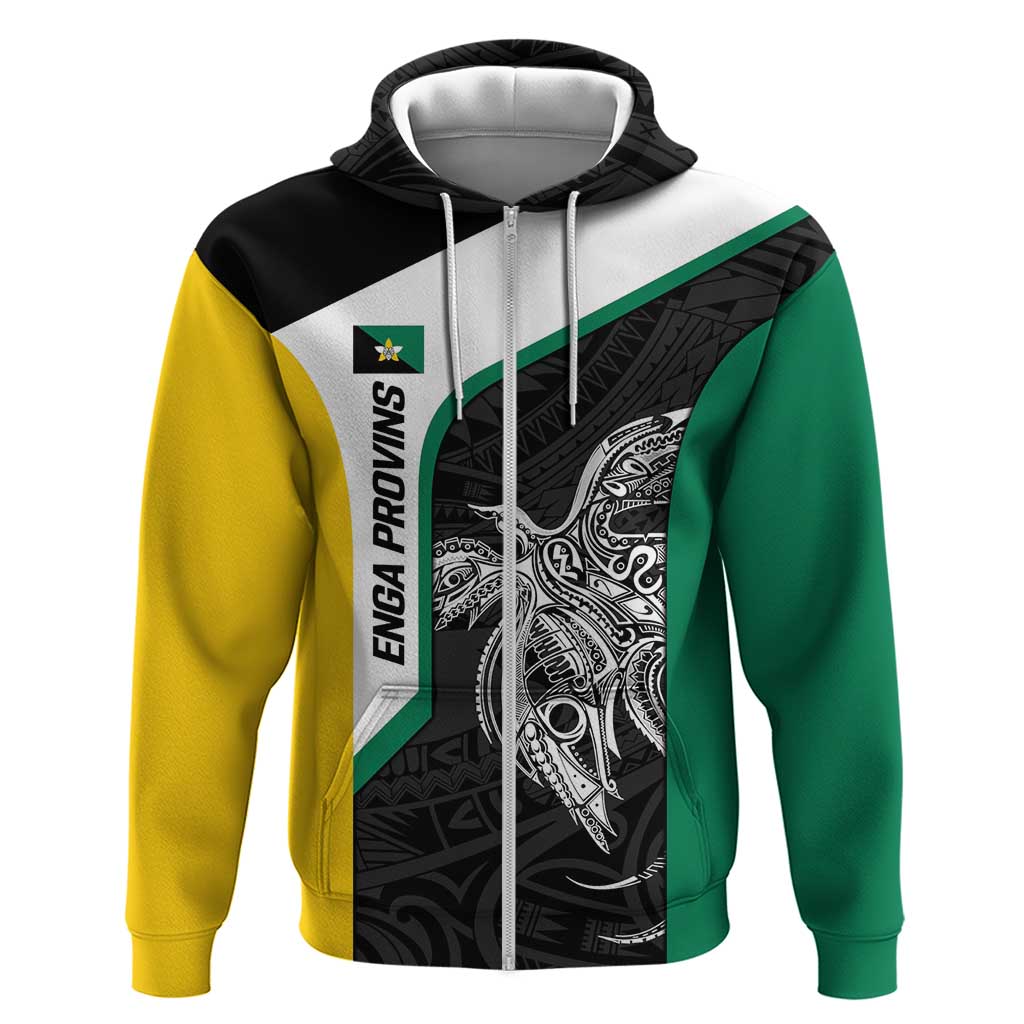 Personalised PNG Enga Province Zip Hoodie Bird of Paradise Tattoo Flag Motif - Polynesian Pride