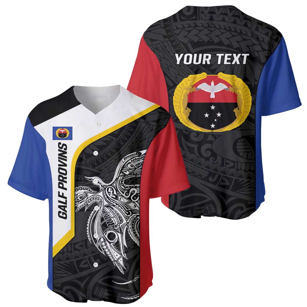 Personalised PNG Gulf Province Baseball Jersey Bird of Paradise Tattoo Flag Motif LT9 - Polynesian Pride
