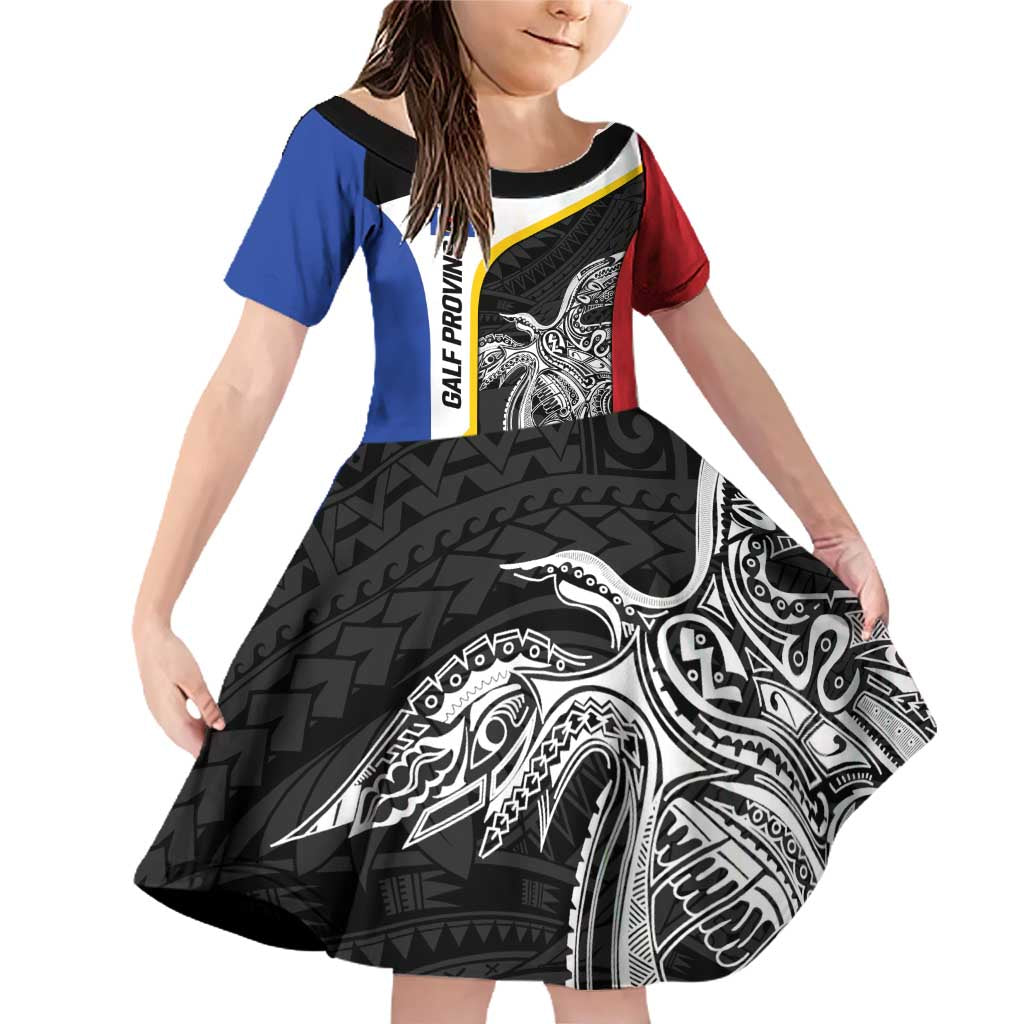 Personalised PNG Gulf Province Family Matching Off Shoulder Short Dress and Hawaiian Shirt Bird of Paradise Tattoo Flag Motif - Polynesian Pride