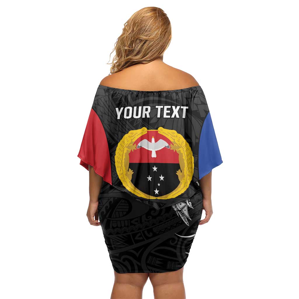 Personalised PNG Gulf Province Family Matching Off Shoulder Short Dress and Hawaiian Shirt Bird of Paradise Tattoo Flag Motif - Polynesian Pride