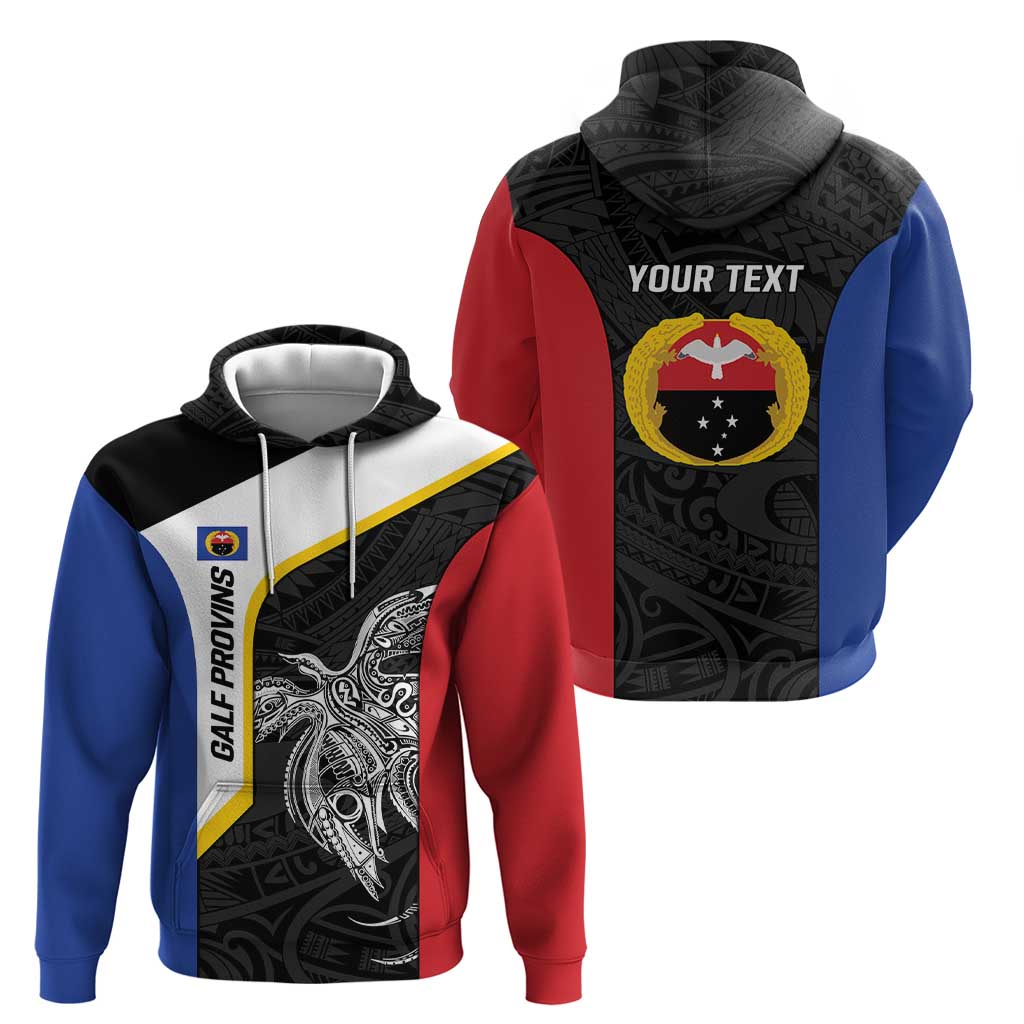 Personalised PNG Gulf Province Hoodie Bird of Paradise Tattoo Flag Motif - Polynesian Pride