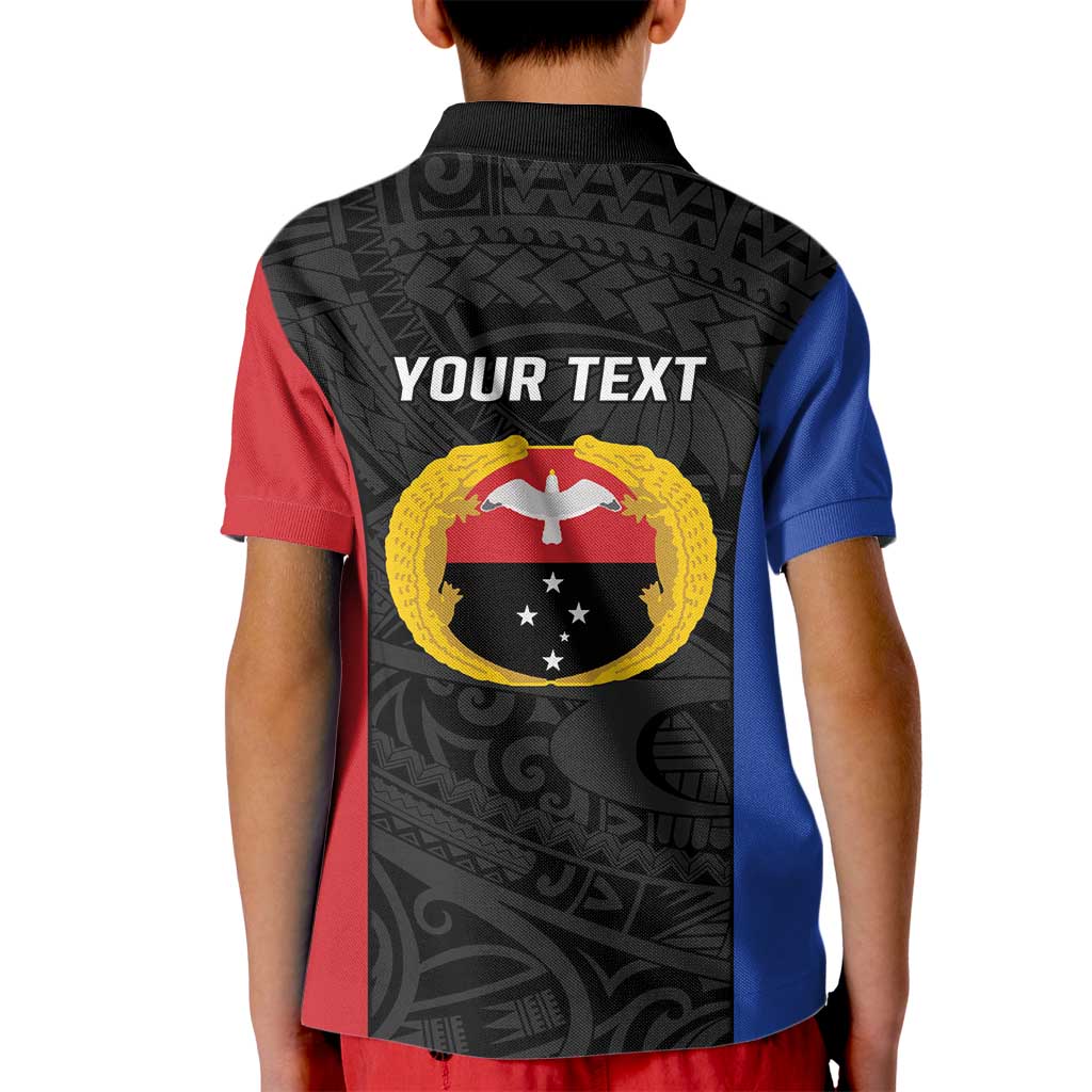 Personalised PNG Gulf Province Kid Polo Shirt Bird of Paradise Tattoo Flag Motif - Polynesian Pride