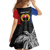 Personalised PNG Gulf Province Kid Short Sleeve Dress Bird of Paradise Tattoo Flag Motif - Polynesian Pride