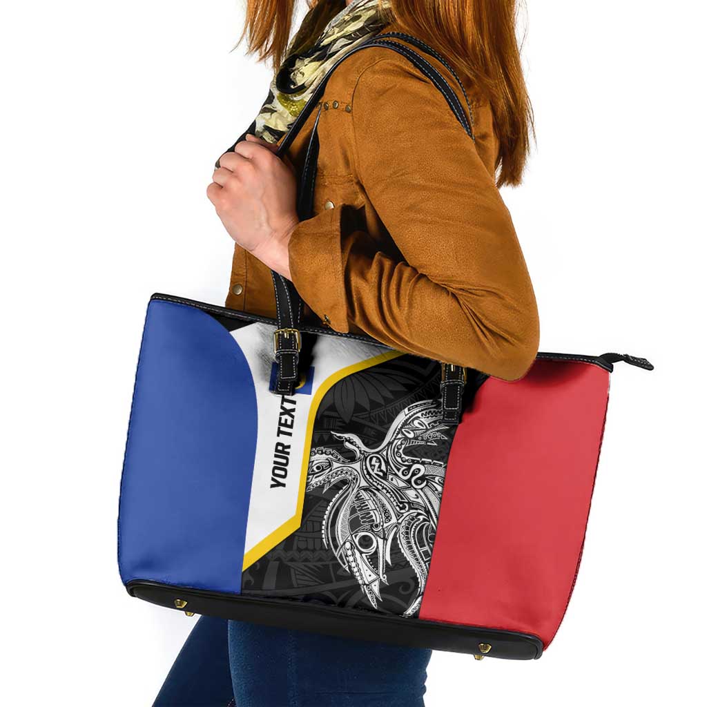 Personalised PNG Gulf Province Leather Tote Bag Bird of Paradise Tattoo Flag Motif LT9 Black - Polynesian Pride