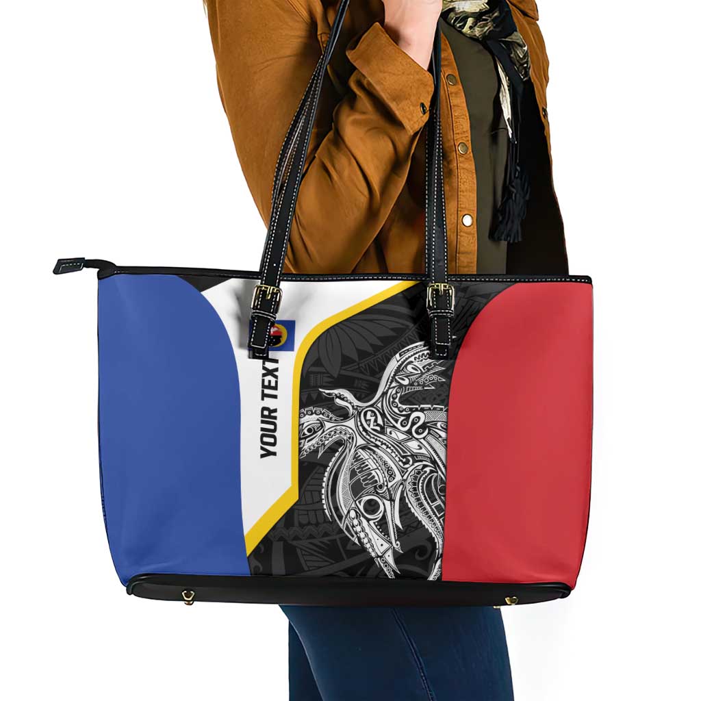 Personalised PNG Gulf Province Leather Tote Bag Bird of Paradise Tattoo Flag Motif LT9 - Polynesian Pride