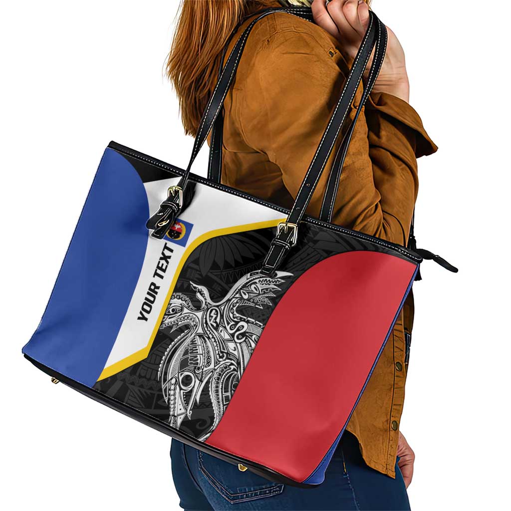 Personalised PNG Gulf Province Leather Tote Bag Bird of Paradise Tattoo Flag Motif LT9 - Polynesian Pride