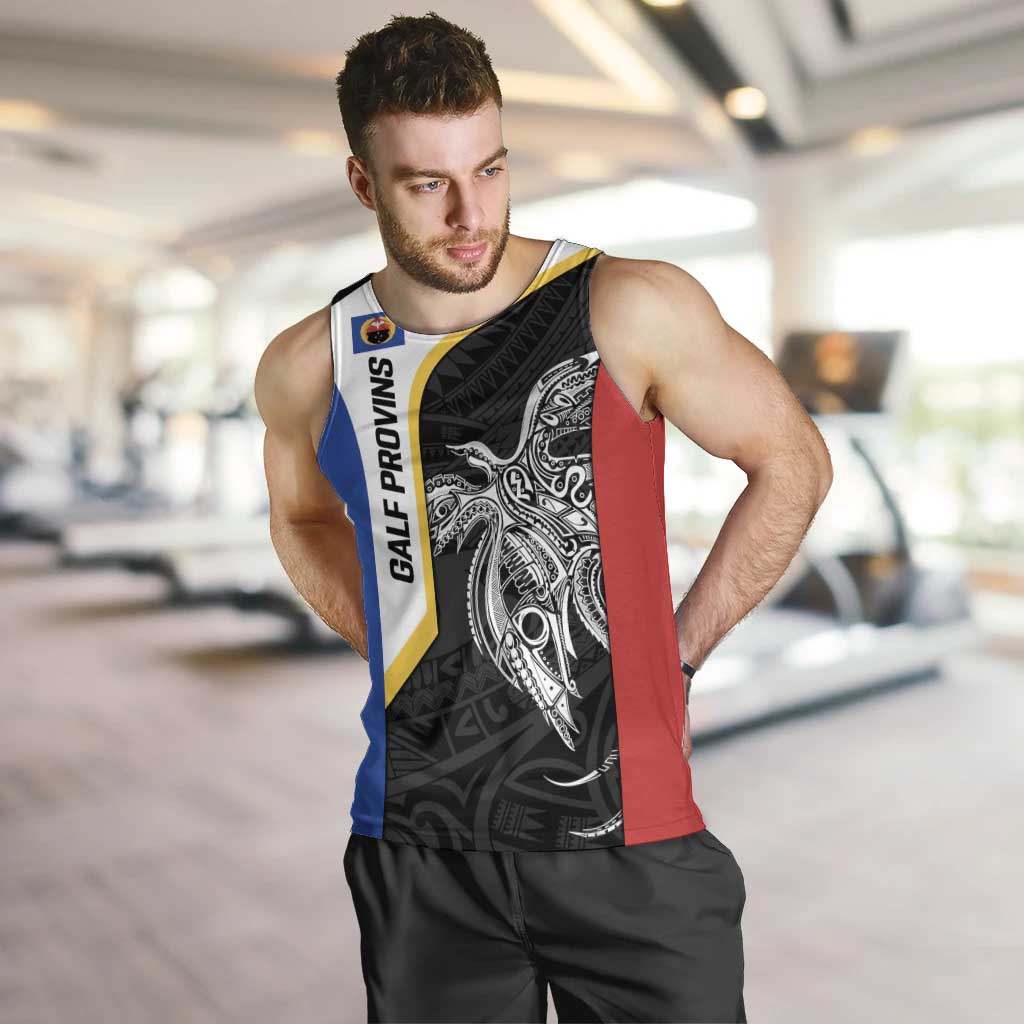 Personalised PNG Gulf Province Men Tank Top Bird of Paradise Tattoo Flag Motif LT9 Black - Polynesian Pride