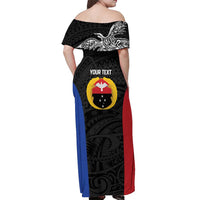 Personalised PNG Gulf Province Off Shoulder Maxi Dress Bird of Paradise Tattoo Flag Motif - Polynesian Pride