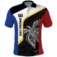 Personalised PNG Gulf Province Polo Shirt Bird of Paradise Tattoo Flag Motif - Polynesian Pride