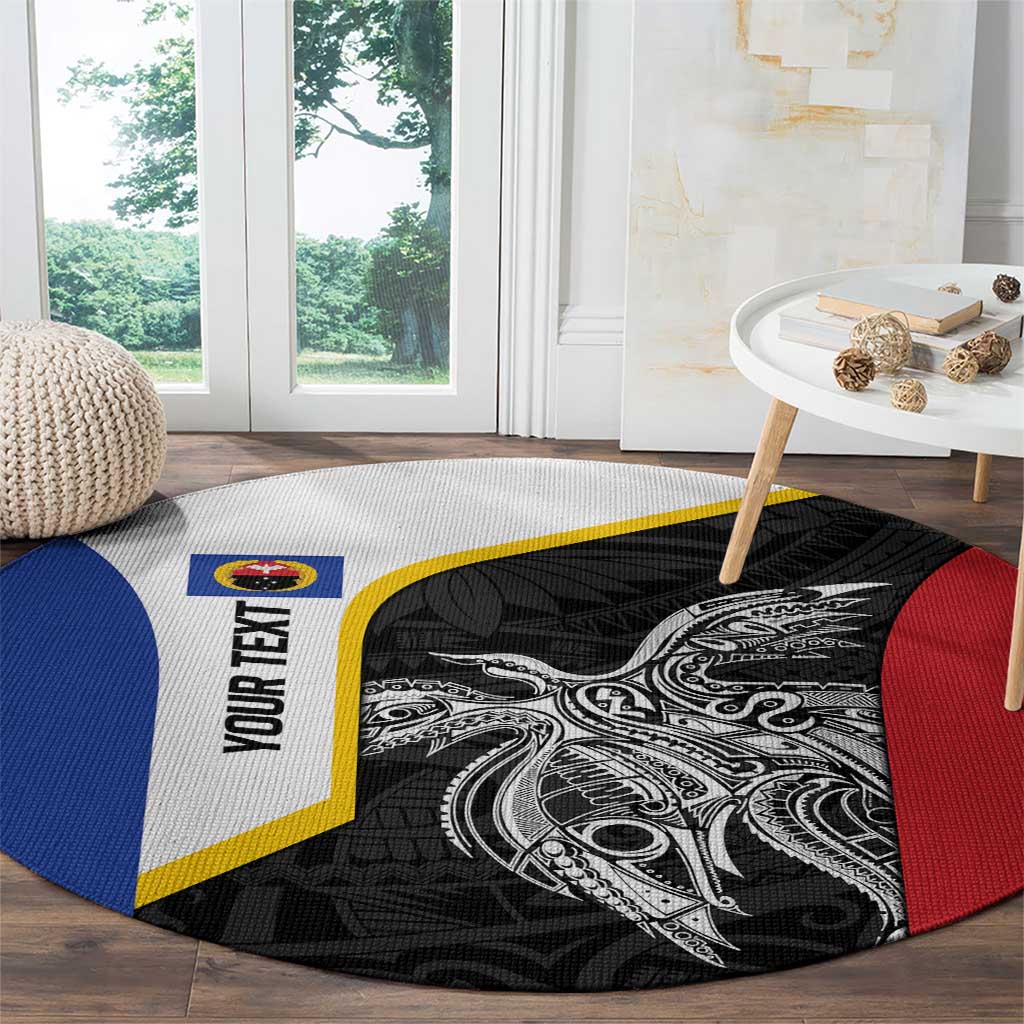 Personalised PNG Gulf Province Round Carpet Bird of Paradise Tattoo Flag Motif - Polynesian Pride