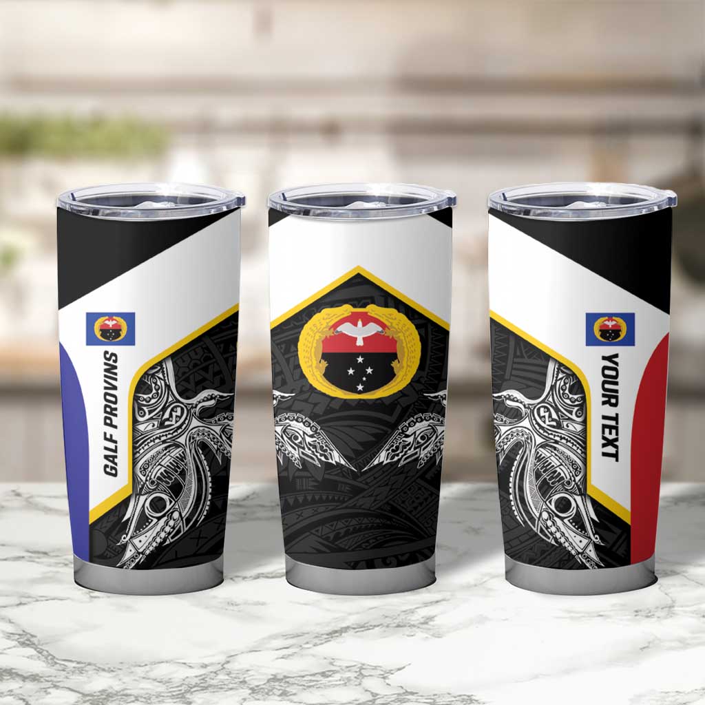 Personalised PNG Gulf Province Tumbler Cup Bird of Paradise Tattoo Flag Motif - Polynesian Pride