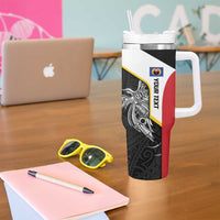 Personalised PNG Gulf Province Tumbler With Handle Bird of Paradise Tattoo Flag Motif - Polynesian Pride