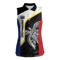 Personalised PNG Gulf Province Women Sleeveless Polo Shirt Bird of Paradise Tattoo Flag Motif - Polynesian Pride