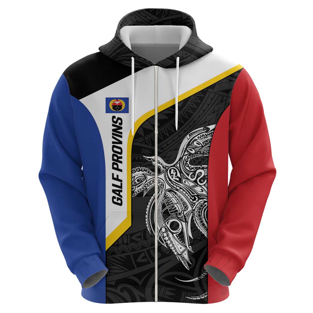 Personalised PNG Gulf Province Zip Hoodie Bird of Paradise Tattoo Flag Motif LT9 - Polynesian Pride