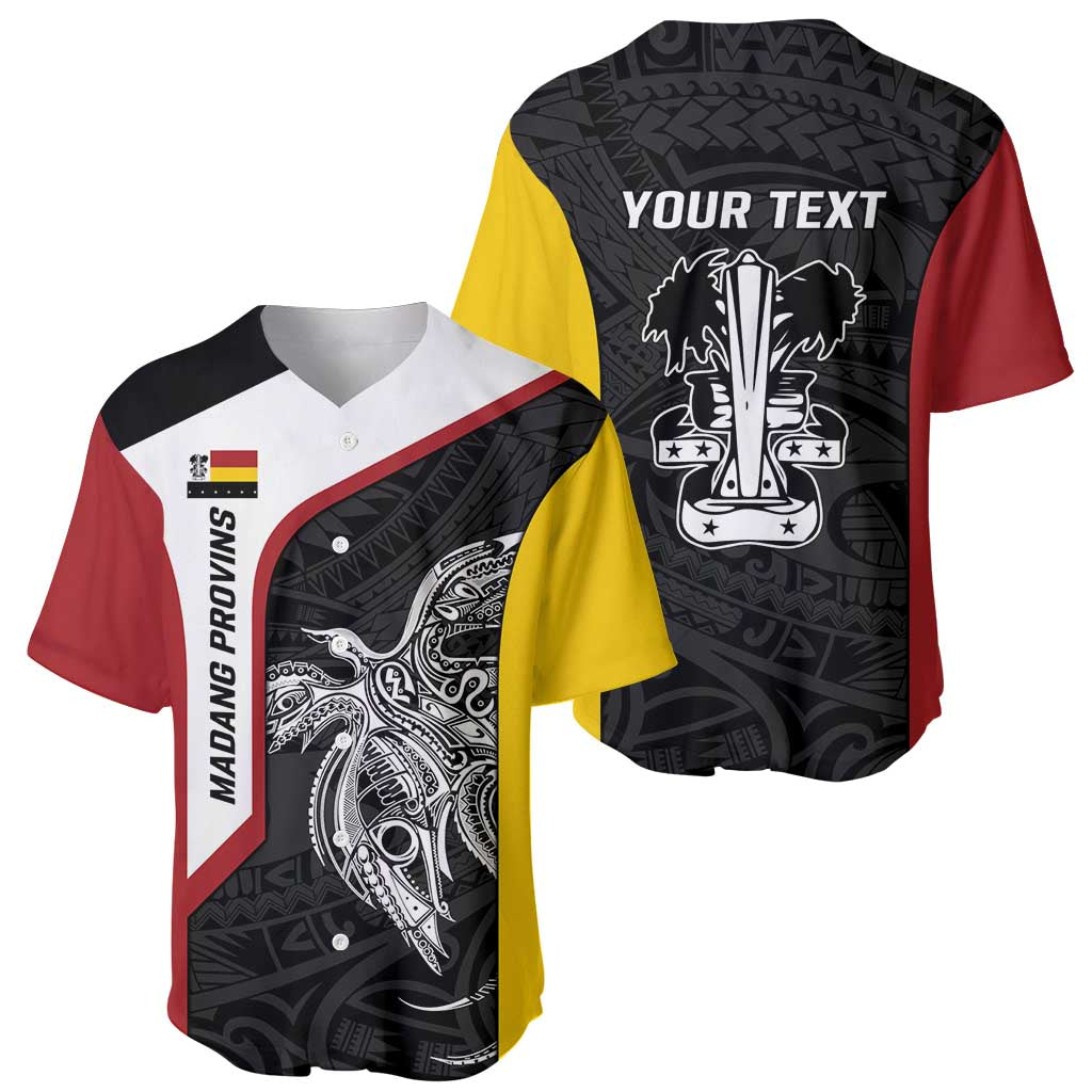 Personalised PNG Madang Province Baseball Jersey Bird of Paradise Tattoo Flag Motif LT9 - Polynesian Pride