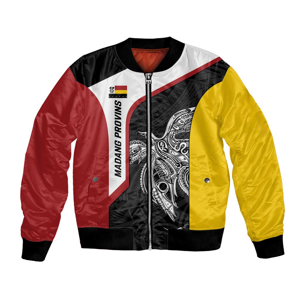 Personalised PNG Madang Province Bomber Jacket Bird of Paradise Tattoo Flag Motif - Polynesian Pride