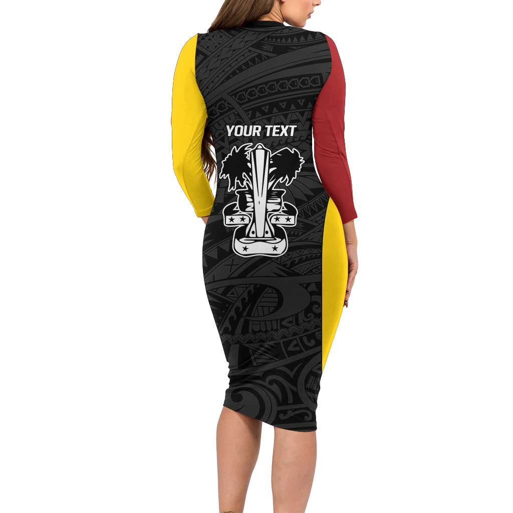 Personalised PNG Madang Province Family Matching Long Sleeve Bodycon Dress and Hawaiian Shirt Bird of Paradise Tattoo Flag Motif - Polynesian Pride
