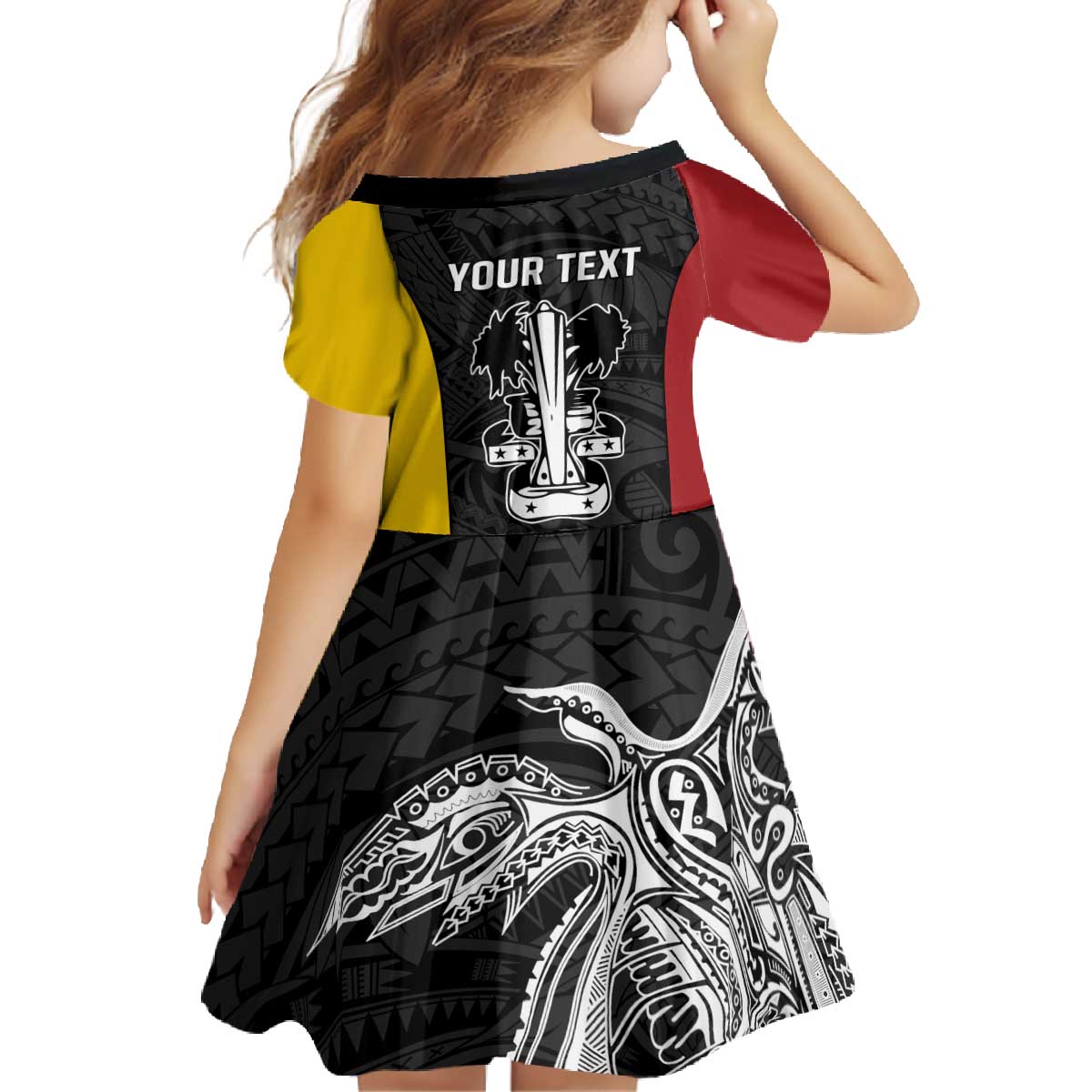 Personalised PNG Madang Province Family Matching Off The Shoulder Long Sleeve Dress and Hawaiian Shirt Bird of Paradise Tattoo Flag Motif - Polynesian Pride