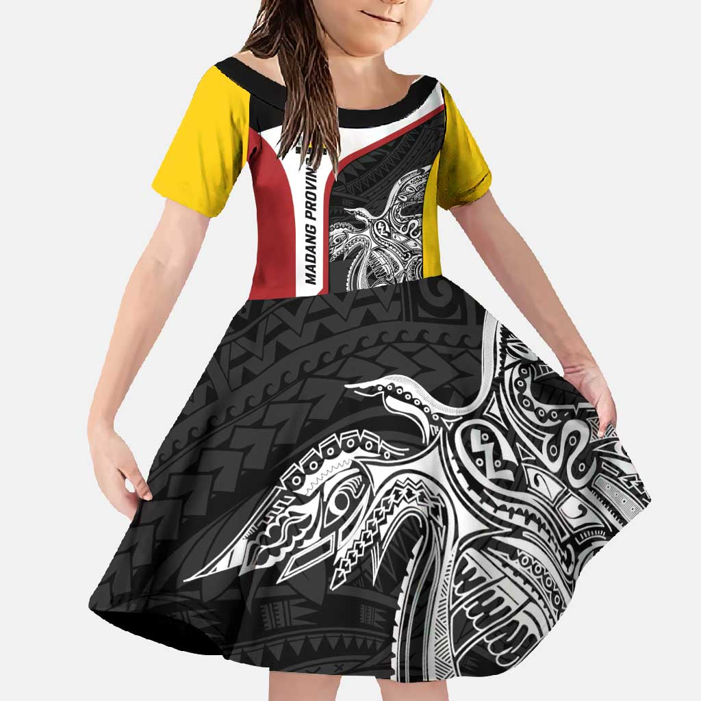 Personalised PNG Madang Province Family Matching Off Shoulder Maxi Dress and Hawaiian Shirt Bird of Paradise Tattoo Flag Motif - Polynesian Pride