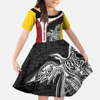 Personalised PNG Madang Province Family Matching Off Shoulder Maxi Dress and Hawaiian Shirt Bird of Paradise Tattoo Flag Motif - Polynesian Pride