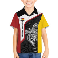 Personalised PNG Madang Province Family Matching Off Shoulder Short Dress and Hawaiian Shirt Bird of Paradise Tattoo Flag Motif - Polynesian Pride