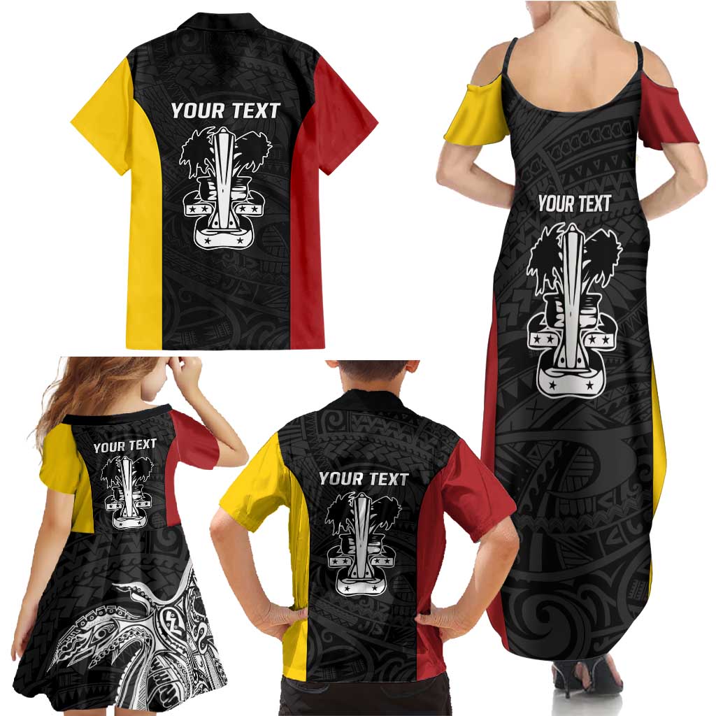 Personalised PNG Madang Province Family Matching Summer Maxi Dress and Hawaiian Shirt Bird of Paradise Tattoo Flag Motif - Polynesian Pride