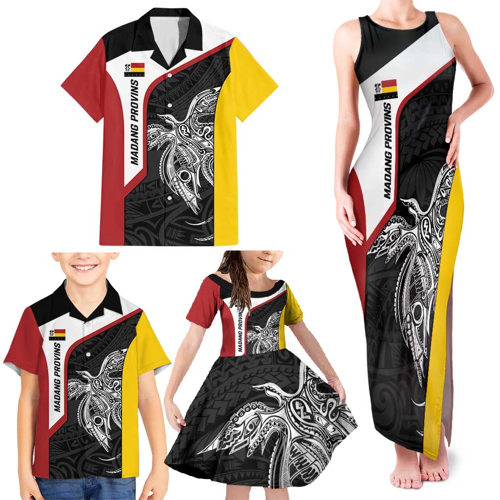 Personalised PNG Madang Province Family Matching Tank Maxi Dress and Hawaiian Shirt Bird of Paradise Tattoo Flag Motif - Polynesian Pride