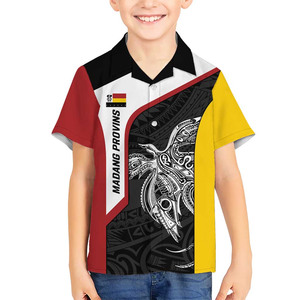 Personalised PNG Madang Province Kid Hawaiian Shirt Bird of Paradise Tattoo Flag Motif - Polynesian Pride