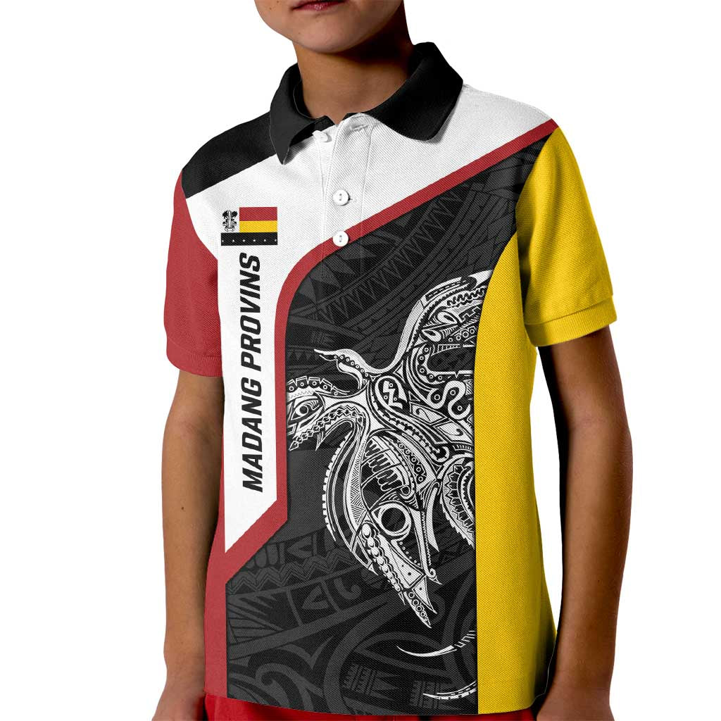 Personalised PNG Madang Province Kid Polo Shirt Bird of Paradise Tattoo Flag Motif - Polynesian Pride