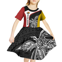 Personalised PNG Madang Province Kid Short Sleeve Dress Bird of Paradise Tattoo Flag Motif - Polynesian Pride