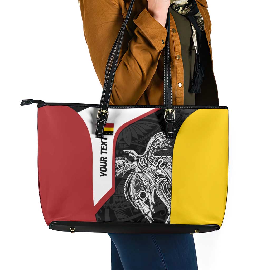Personalised PNG Madang Province Leather Tote Bag Bird of Paradise Tattoo Flag Motif LT9 - Polynesian Pride