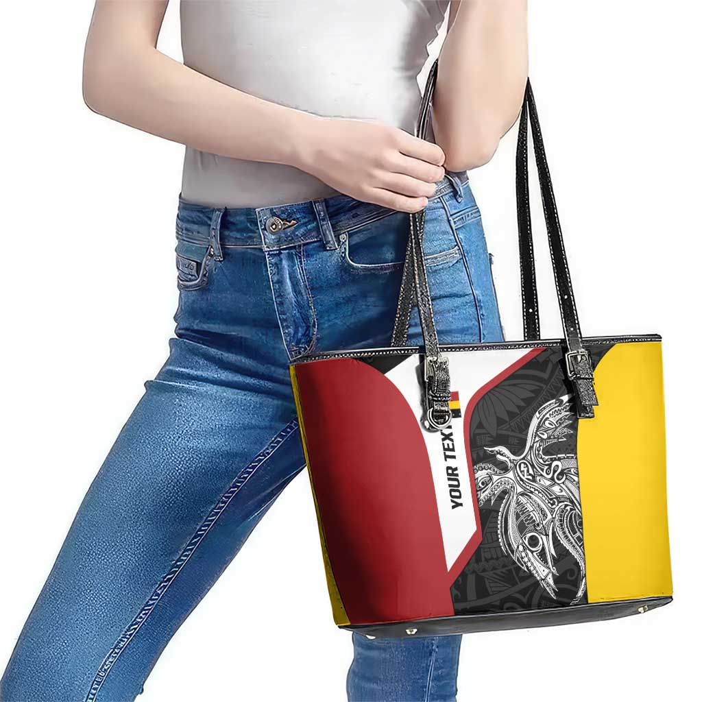 Personalised PNG Madang Province Leather Tote Bag Bird of Paradise Tattoo Flag Motif LT9 - Polynesian Pride