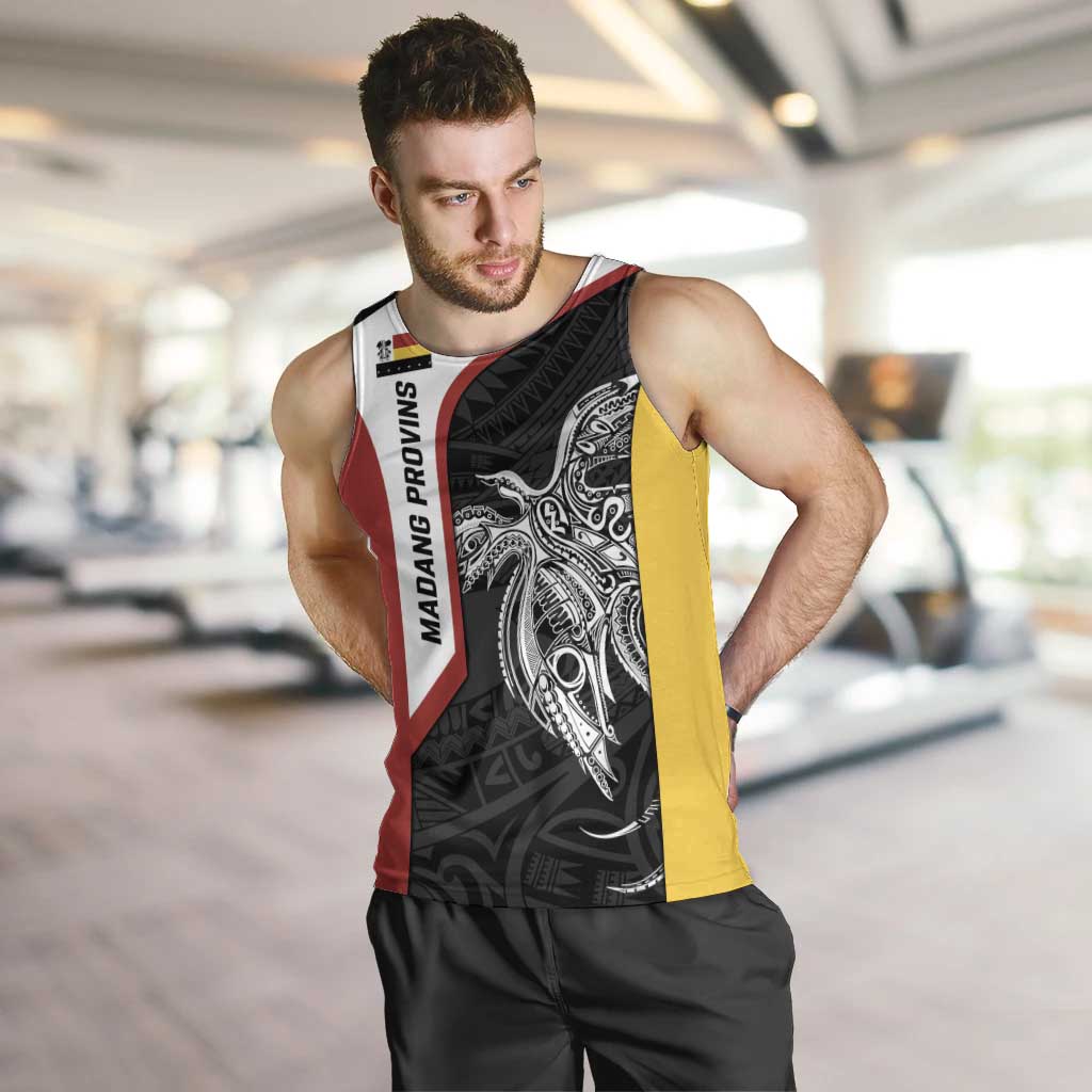 Personalised PNG Madang Province Men Tank Top Bird of Paradise Tattoo Flag Motif - Polynesian Pride