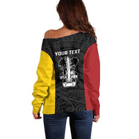 Personalised PNG Madang Province Off Shoulder Sweater Bird of Paradise Tattoo Flag Motif - Polynesian Pride