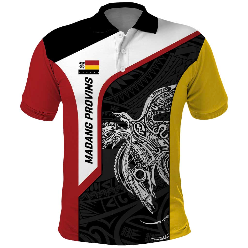Personalised PNG Madang Province Polo Shirt Bird of Paradise Tattoo Flag Motif - Polynesian Pride
