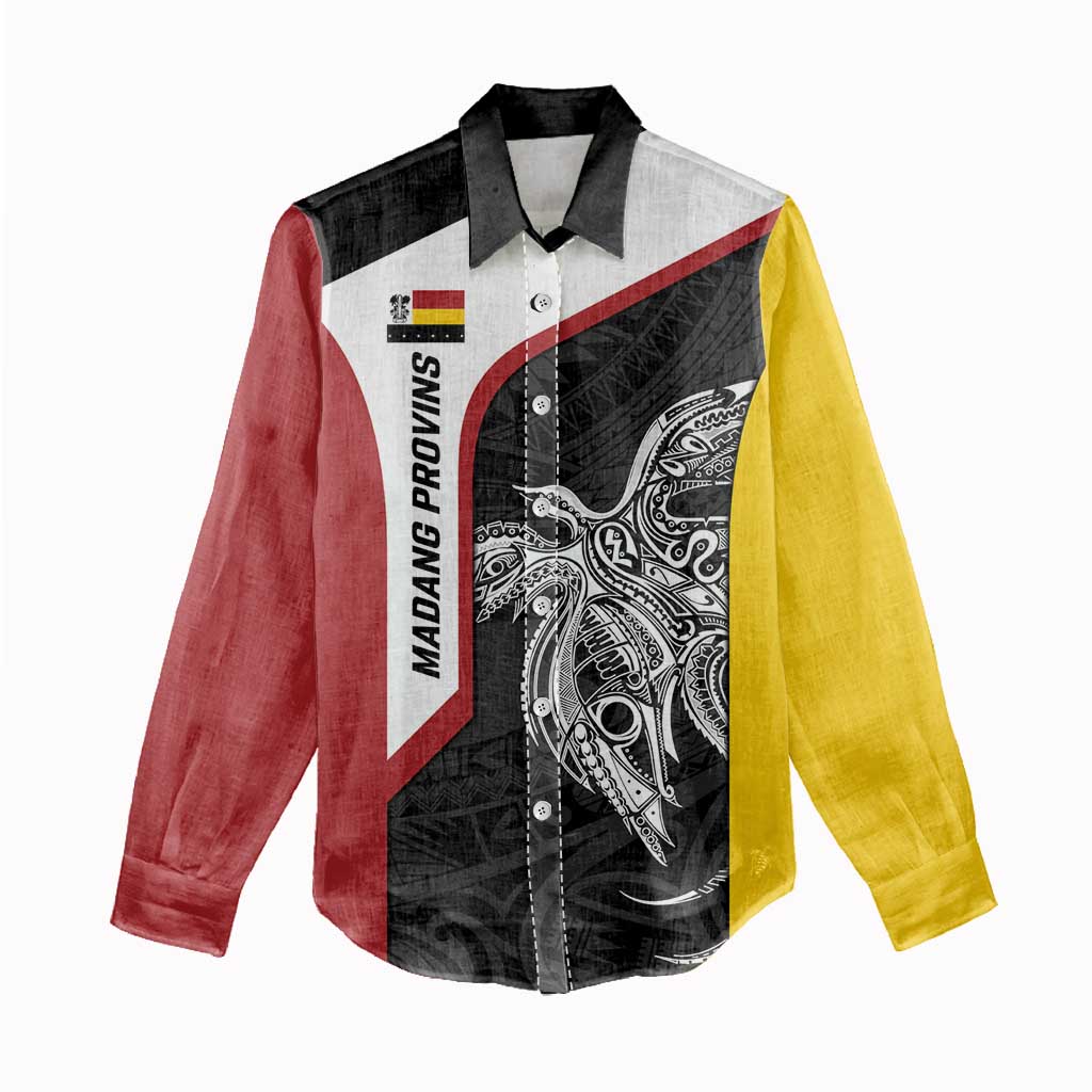 Personalised PNG Madang Province Women Casual Shirt Bird of Paradise Tattoo Flag Motif LT9 - Polynesian Pride