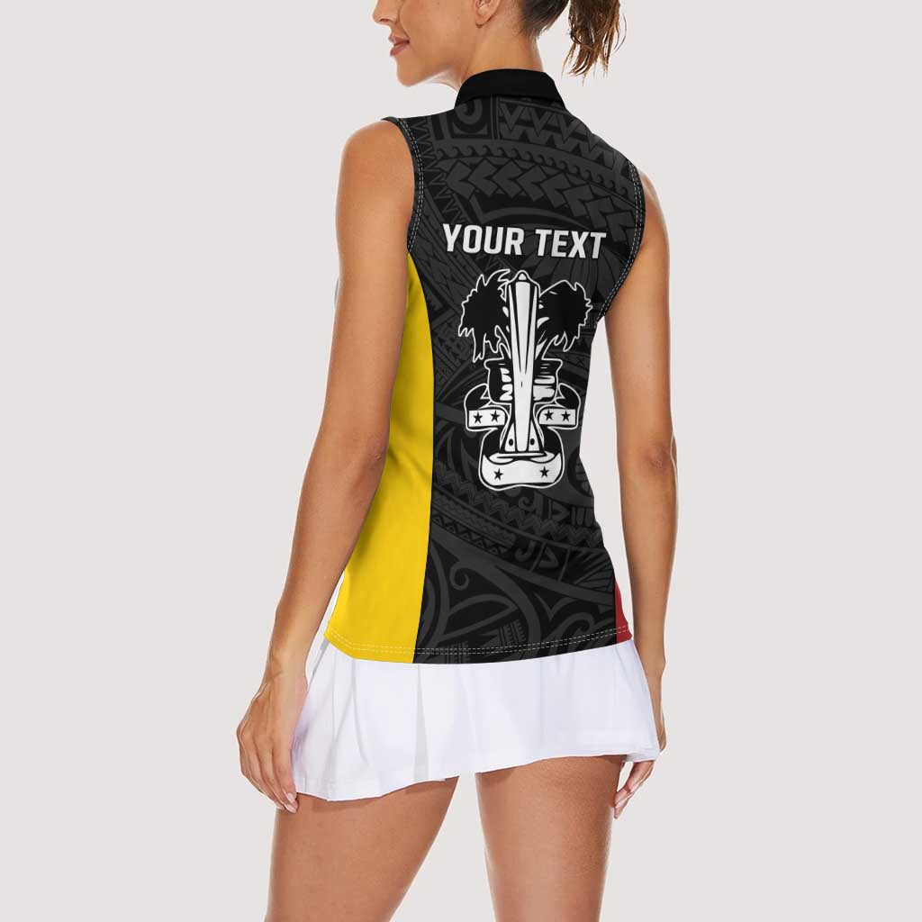 Personalised PNG Madang Province Women Sleeveless Polo Shirt Bird of Paradise Tattoo Flag Motif - Polynesian Pride