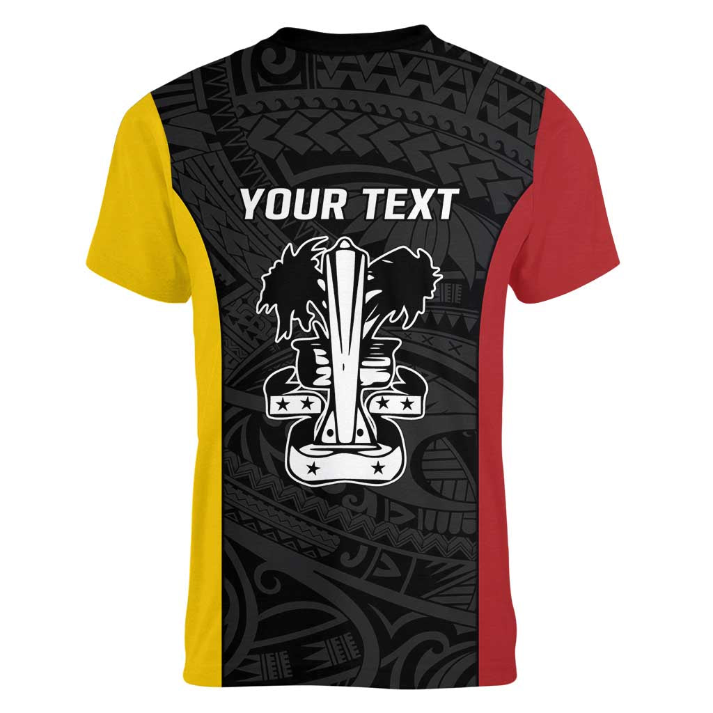 Personalised PNG Madang Province Women V-Neck T-Shirt Bird of Paradise Tattoo Flag Motif - Polynesian Pride