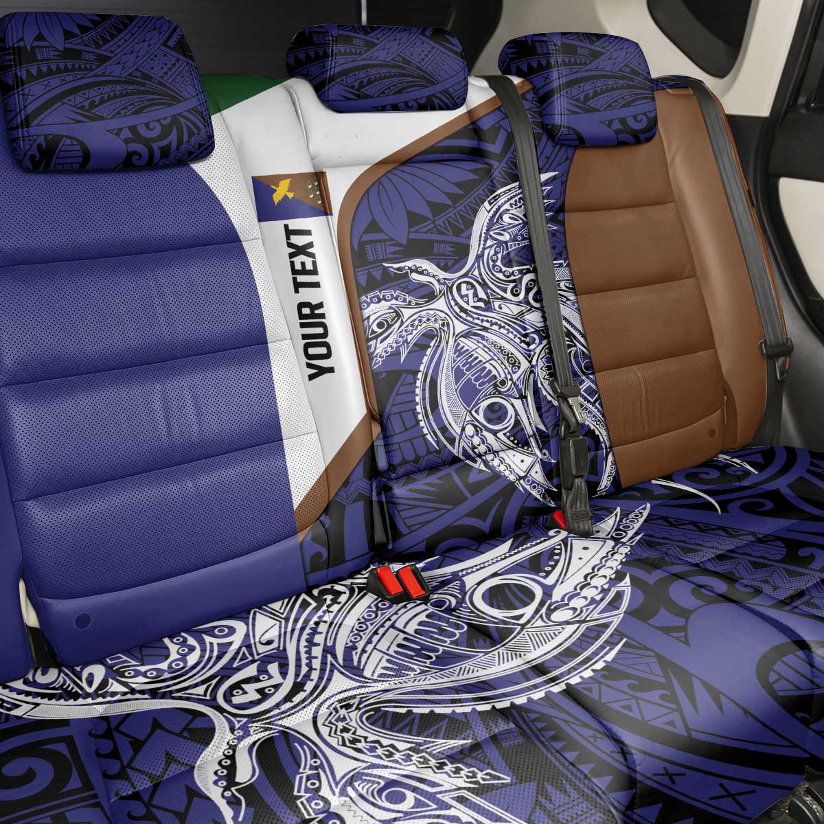 Personalised PNG Manus Province Back Car Seat Cover Bird of Paradise Tattoo Flag Motif - Polynesian Pride