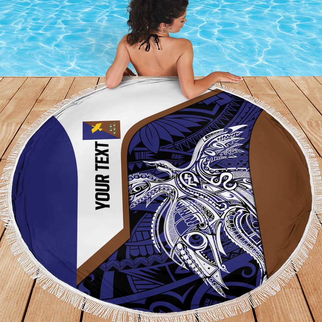 Personalised PNG Manus Province Beach Blanket Bird of Paradise Tattoo Flag Motif - Polynesian Pride