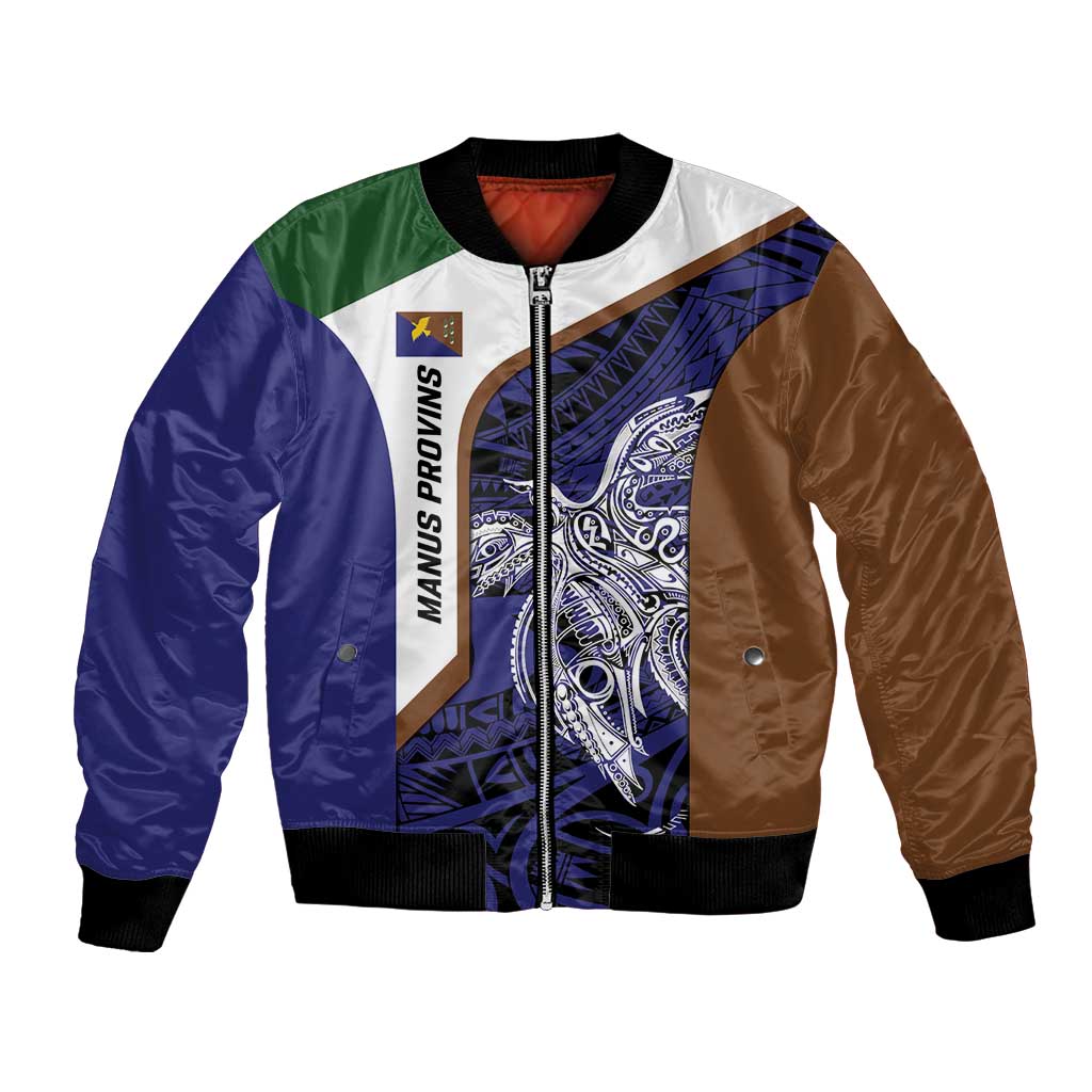 Personalised PNG Manus Province Bomber Jacket Bird of Paradise Tattoo Flag Motif - Polynesian Pride