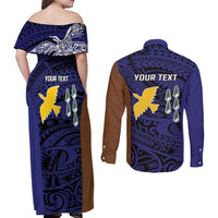 Personalised PNG Manus Province Couples Matching Off Shoulder Maxi Dress and Long Sleeve Button Shirt Bird of Paradise Tattoo Flag Motif - Polynesian Pride