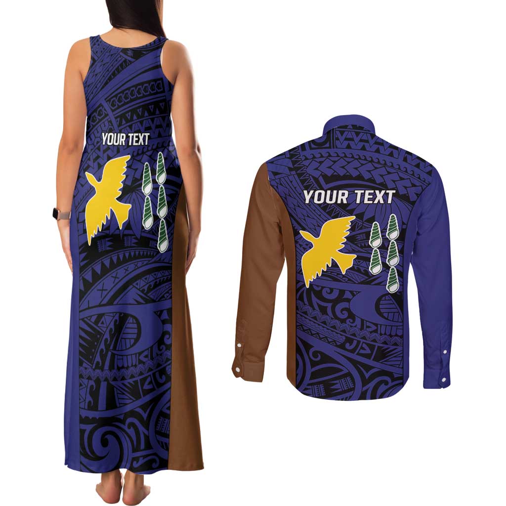 Personalised PNG Manus Province Couples Matching Tank Maxi Dress and Long Sleeve Button Shirt Bird of Paradise Tattoo Flag Motif - Polynesian Pride