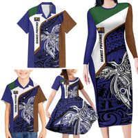 Personalised PNG Manus Province Family Matching Long Sleeve Bodycon Dress and Hawaiian Shirt Bird of Paradise Tattoo Flag Motif - Polynesian Pride