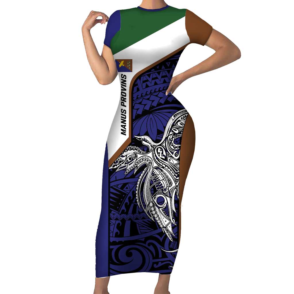 Personalised PNG Manus Province Family Matching Short Sleeve Bodycon Dress and Hawaiian Shirt Bird of Paradise Tattoo Flag Motif - Polynesian Pride